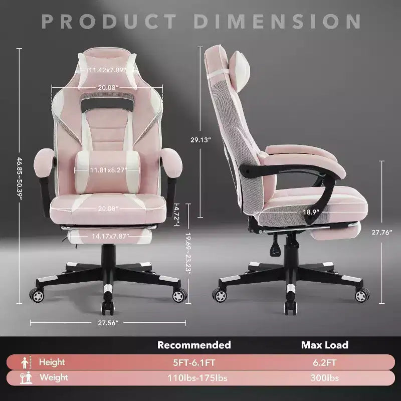 Acekool Ergonomic Gaming Chair for Adults, PU Leather, Massage Lumbar, Footrest, Adjustable, for Office or Gaming