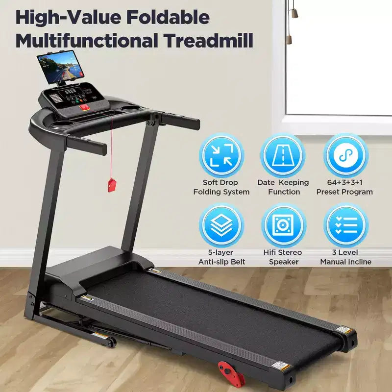2.75HP Folding Treadmill w/ 300lb Capacity & Incline, 71Programs, Smart APP, HiFi Stereo Speakers, 7.5MPH Portable Treadmill for Home Jogging Walking