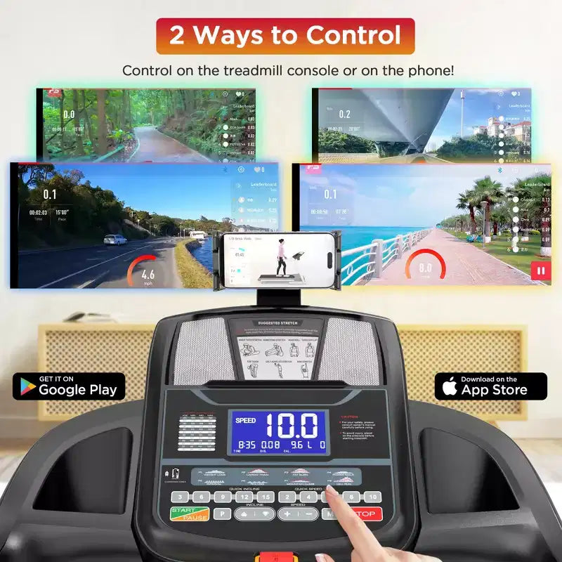 4.95HP Foldable Home Treadmill with Auto Incline, 10MPH, Smart App Control, 400 lb Capacity, Compact Walking Running Machine