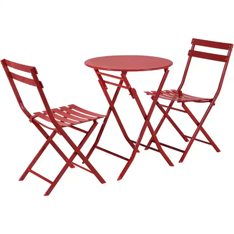 Outdoor Foldable Round Table+2-Chair Terrace Tavern Set Anti Rust Metal Portable Courtyard Leisure Table and Chair