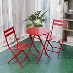 Outdoor Foldable Round Table+2-Chair Terrace Tavern Set Anti Rust Metal Portable Courtyard Leisure Table and Chair