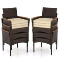 Gymax Patio Wicker Chairs 6 PCS w/Steel Frame & Soft Cushions Armrests Outdoor Mix Brown& Beige