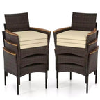 Gymax Patio Wicker Chairs 6 PCS w/Steel Frame & Soft Cushions Armrests Outdoor Mix Brown& Beige