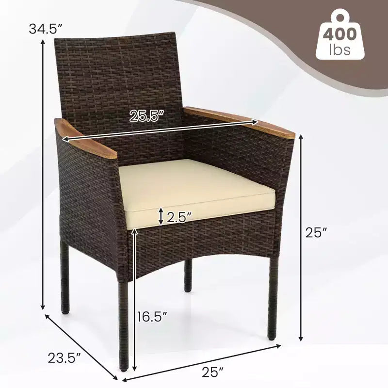 Gymax Patio Wicker Chairs 6 PCS w/Steel Frame & Soft Cushions Armrests Outdoor Mix Brown& Beige