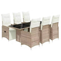 vidaXL Bistro Set Beige, Brown PE Rattan, Steel, Tempered Glass 6-seater