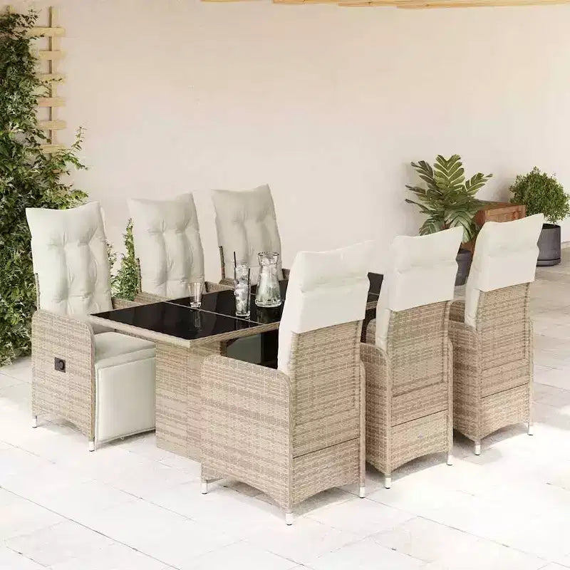 vidaXL Bistro Set Beige, Brown PE Rattan, Steel, Tempered Glass 6-seater