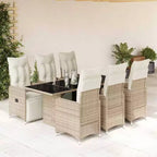 vidaXL Bistro Set Beige, Brown PE Rattan, Steel, Tempered Glass 6-seater