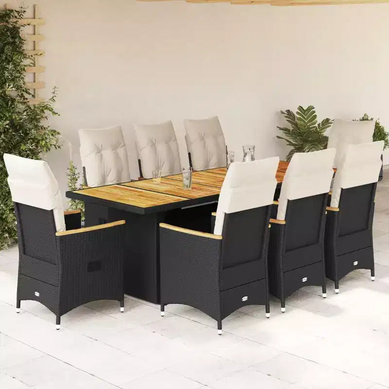 vidaXL Bistro Set Black, Cream White PE Rattan 8-Seater
