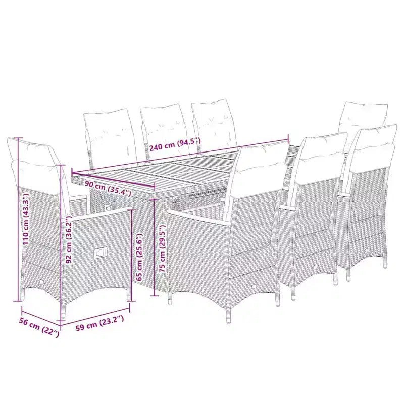 vidaXL Bistro Set Black, Cream White PE Rattan 8-Seater