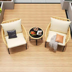 3-Piece Patio Bistro Set, All-Weather Rattan Chairs with Cushions and Glass Coffee Table, Ideal Outdoor Conversation Set for Balcony, Backyard