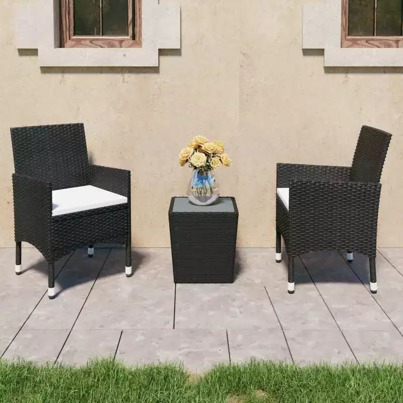 vidaXL Bistro Set Patio Table and Chair Set Poly Rattan and Tempered Glass