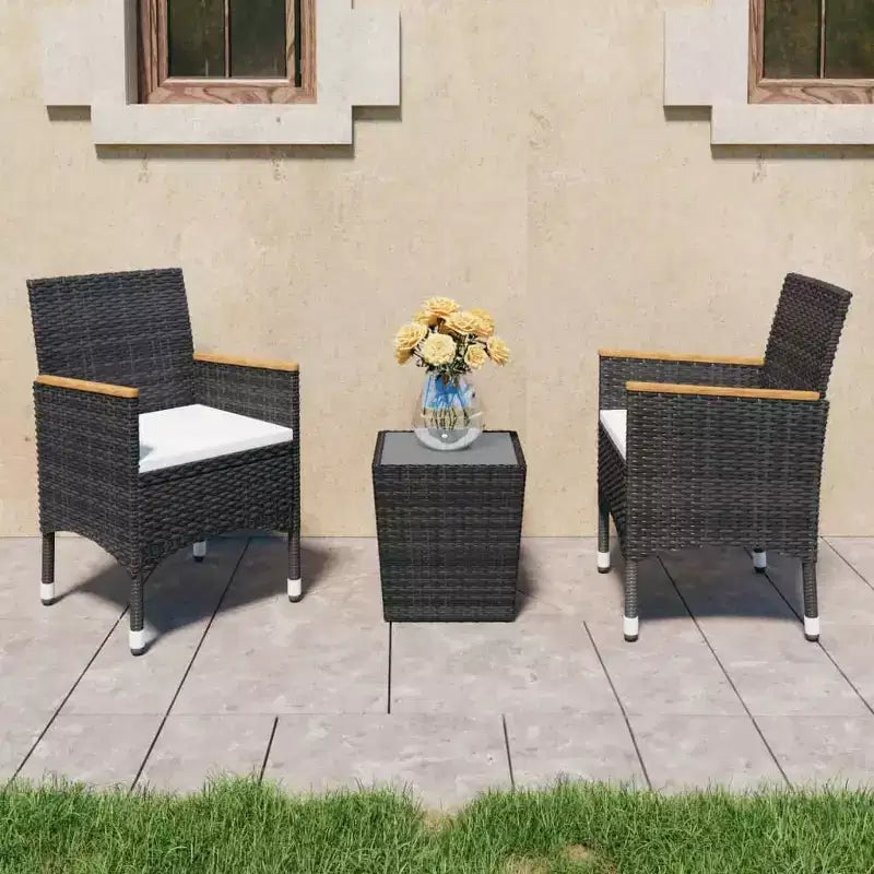 vidaXL Bistro Set Patio Table and Chair Set Poly Rattan and Tempered Glass