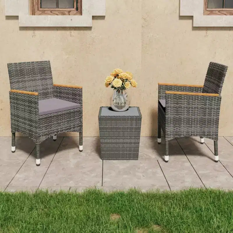 vidaXL Bistro Set Patio Table and Chair Set Poly Rattan and Tempered Glass