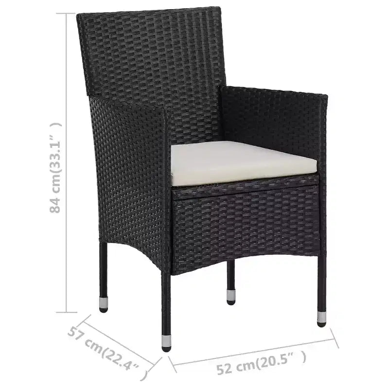 vidaXL Patio Bistro Set Bistro Table 3 Piece Poly Rattan and Tempered Glass
