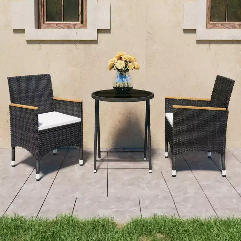 vidaXL Patio Bistro Set Bistro Table 3 Piece Poly Rattan and Tempered Glass
