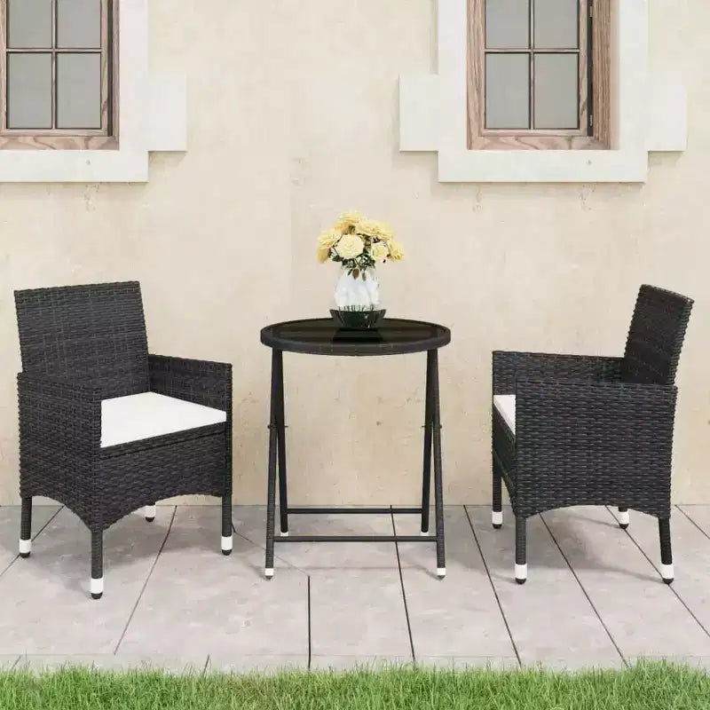 vidaXL Patio Bistro Set Bistro Table 3 Piece Poly Rattan and Tempered Glass
