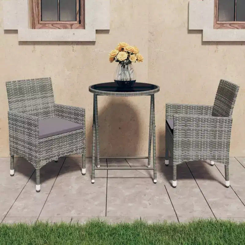 vidaXL Patio Bistro Set Bistro Table 3 Piece Poly Rattan and Tempered Glass