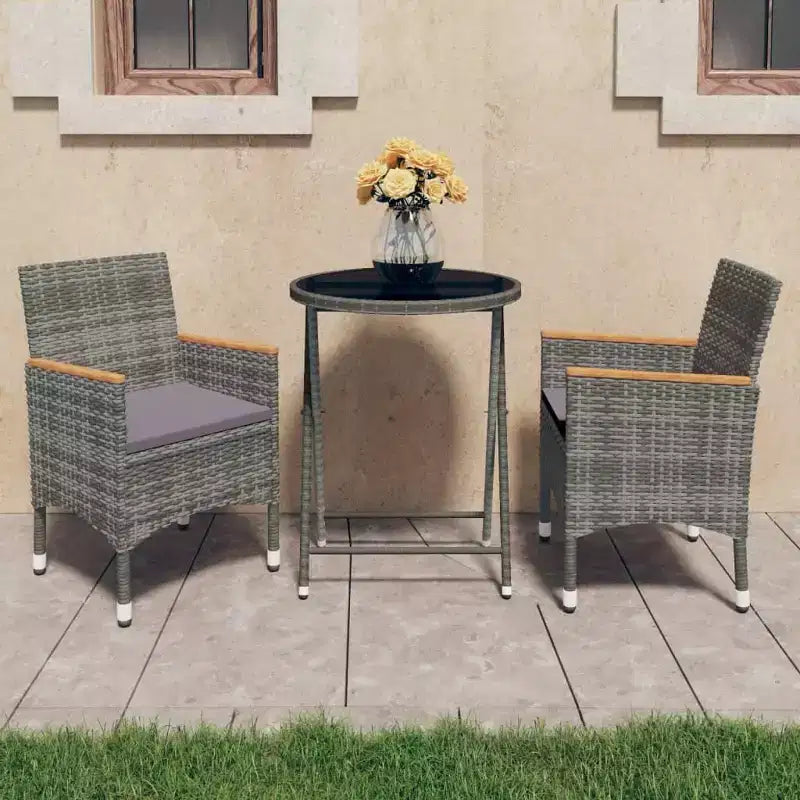 vidaXL Patio Bistro Set Bistro Table 3 Piece Poly Rattan and Tempered Glass