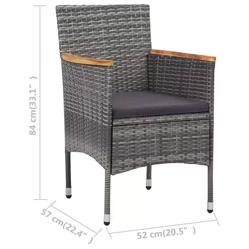 vidaXL Patio Bistro Set Bistro Table 3 Piece Poly Rattan and Tempered Glass