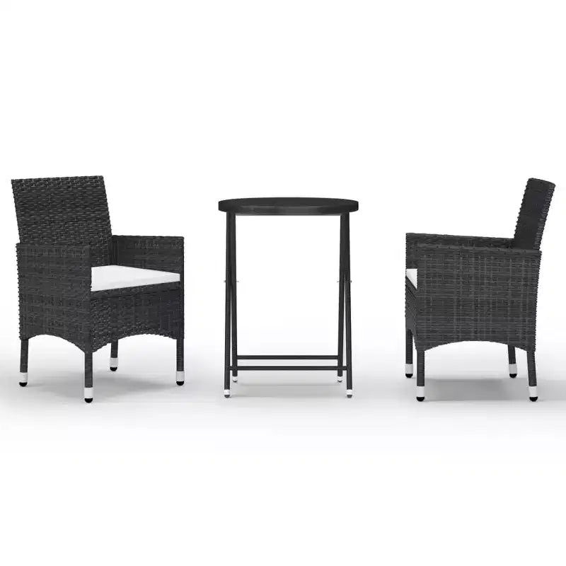 vidaXL Patio Bistro Set Bistro Table 3 Piece Poly Rattan and Tempered Glass