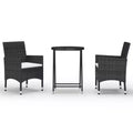 vidaXL Patio Bistro Set Bistro Table 3 Piece Poly Rattan and Tempered Glass