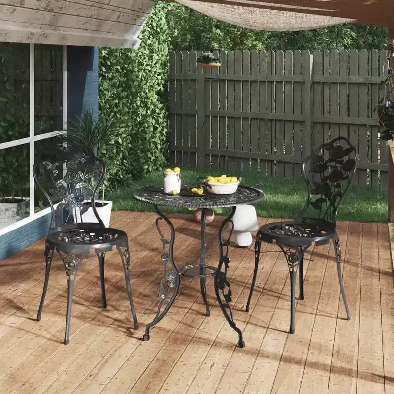 vidaXL Patio Bistro Set 3 Piece Outdoor Garden Table and Chair Cast Aluminum