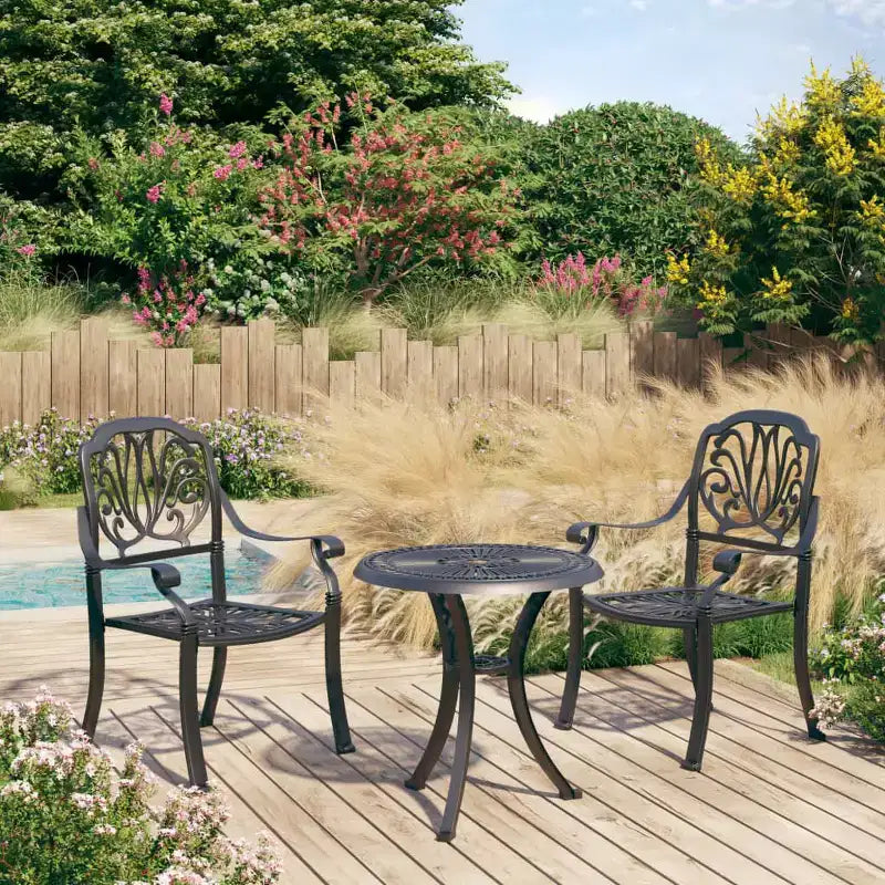 vidaXL Bistro Set Patio Table and Chairs Outdoor Garden 3 Piece Cast Aluminum