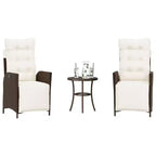 vidaXL 3 Piece Bistro Set with Cushions Brown Poly Rattan