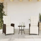 vidaXL 3 Piece Bistro Set with Cushions Brown Poly Rattan