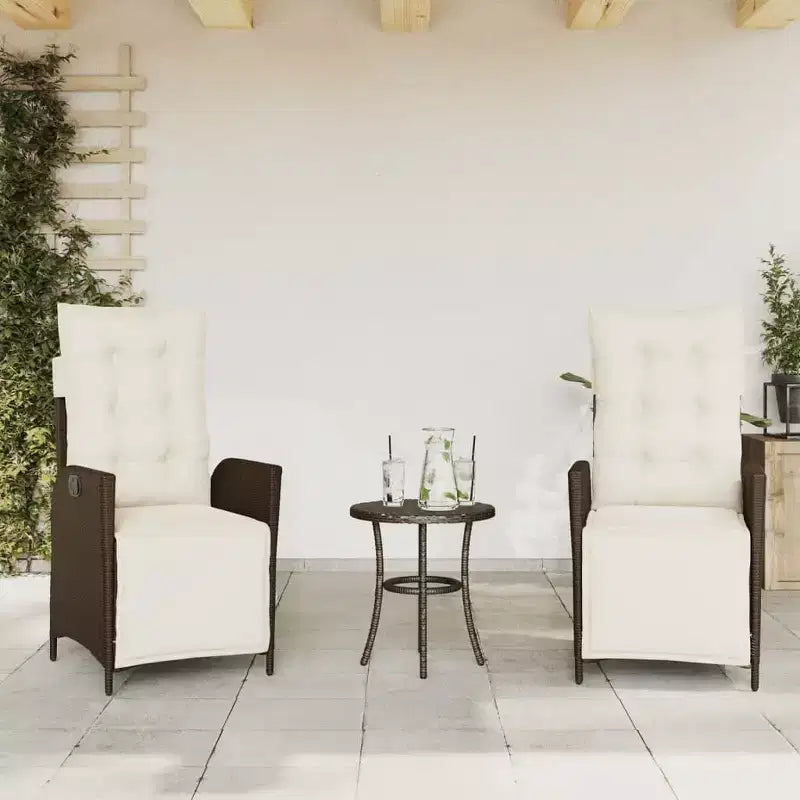 vidaXL 3 Piece Bistro Set with Cushions Brown Poly Rattan