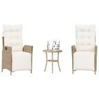 vidaXL 3 Piece Bistro Set with Cushions Brown Poly Rattan