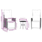 vidaXL 3 Piece Bistro Set with Cushions Brown Poly Rattan