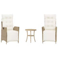 vidaXL 3 Piece Bistro Set with Cushions Brown Poly Rattan