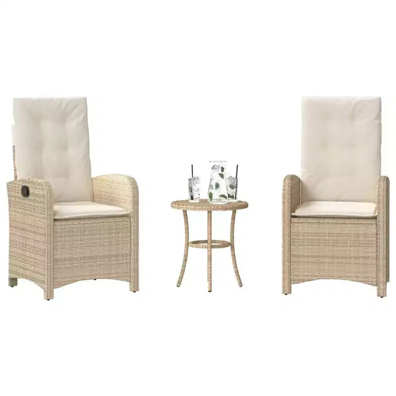 vidaXL Bistro Set with Cushions Outdoor Patio Furniture 3 Piece Poly Rattan