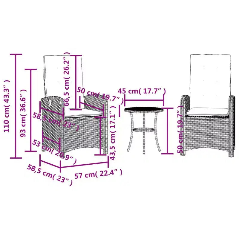 vidaXL Bistro Set with Cushions Outdoor Patio Furniture 3 Piece Poly Rattan