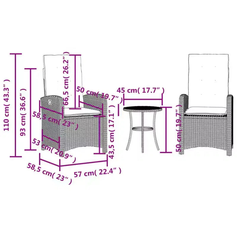 vidaXL Bistro Set with Cushions Outdoor Patio Furniture 3 Piece Poly Rattan