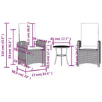 vidaXL Bistro Set with Cushions Outdoor Patio Furniture 3 Piece Poly Rattan