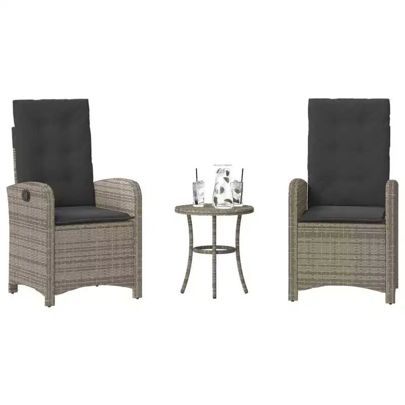 vidaXL Bistro Set with Cushions Outdoor Patio Furniture 3 Piece Poly Rattan