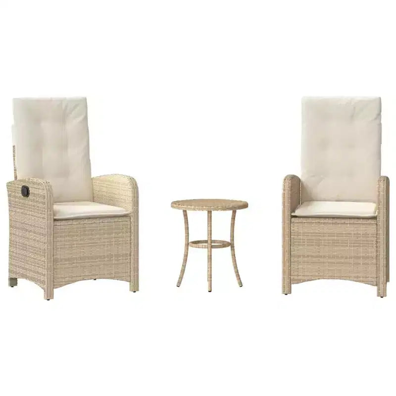 vidaXL Bistro Set with Cushions Outdoor Patio Furniture 3 Piece Poly Rattan