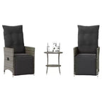 vidaXL 3 Piece Bistro Set with Cushions Gray Poly Rattan