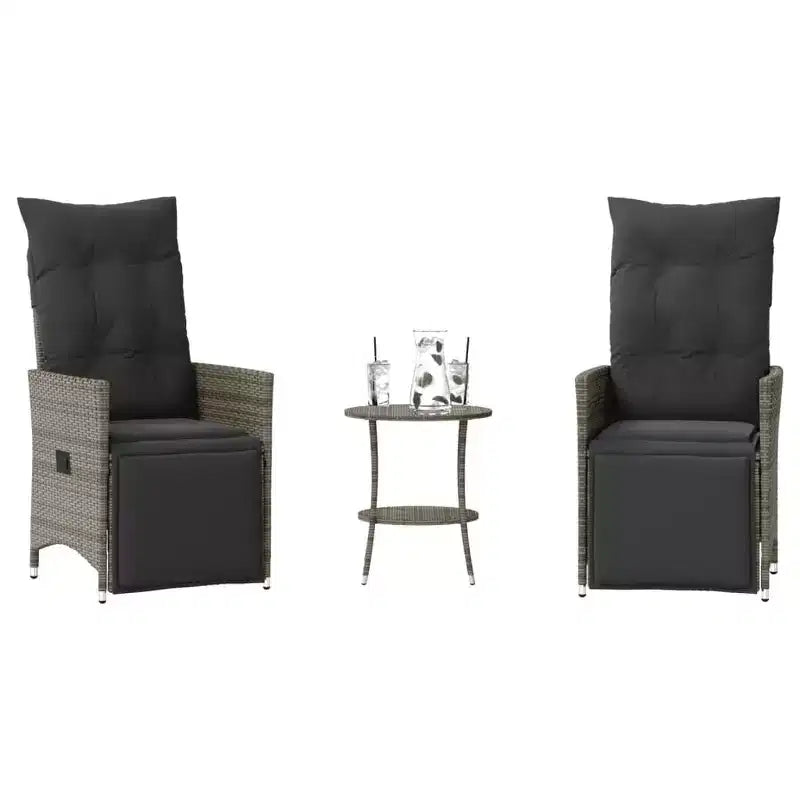 vidaXL 3 Piece Bistro Set with Cushions Gray Poly Rattan