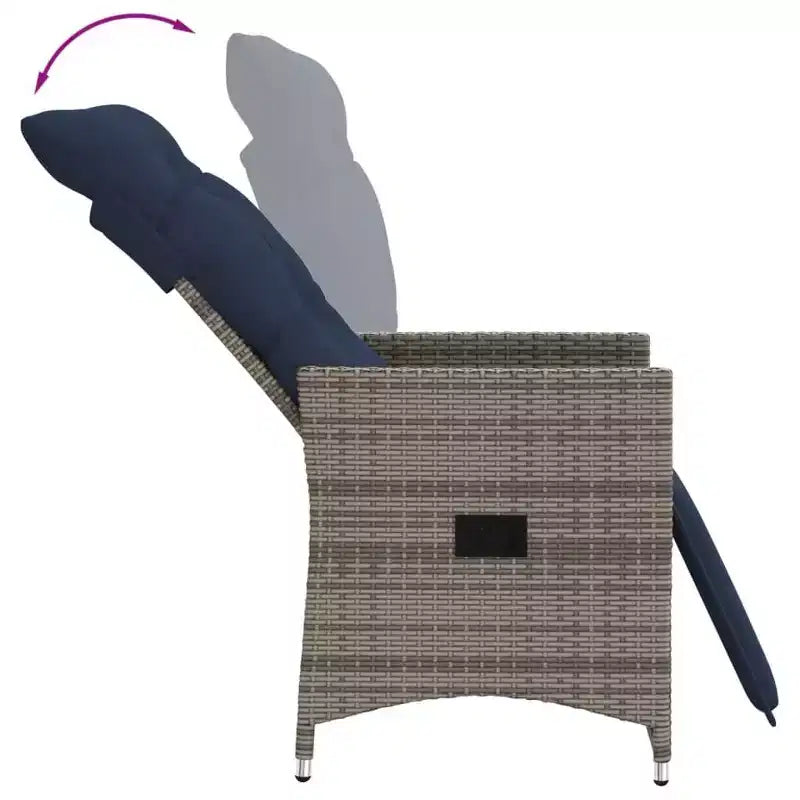 vidaXL 3 Piece Bistro Set with Cushions Gray Poly Rattan
