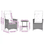 vidaXL Bistro Set with Cushions Poly Rattan