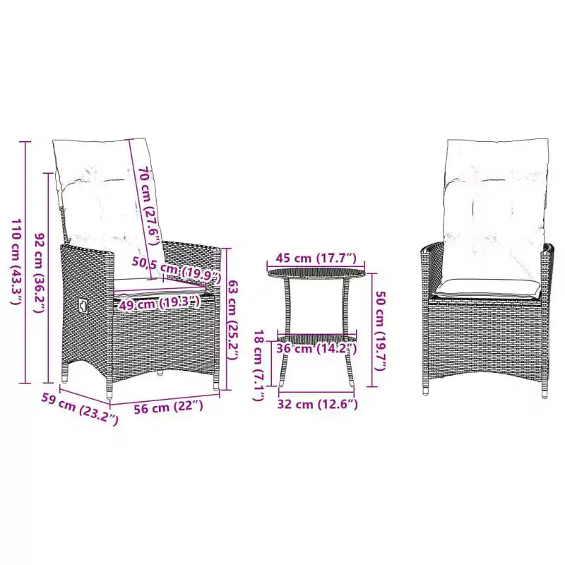 vidaXL Bistro Set with Cushions Poly Rattan