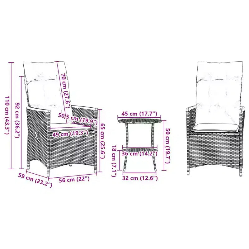 vidaXL Bistro Set with Cushions Poly Rattan
