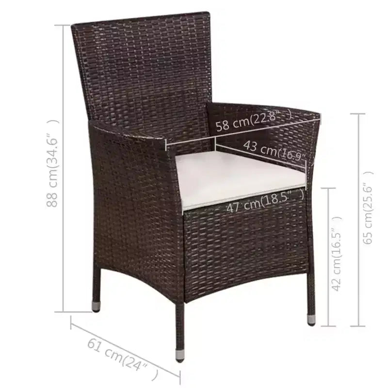 vidaXL Patio Bistro Set Outdoor Furniture Set Wicker Table and Chairs Rattan