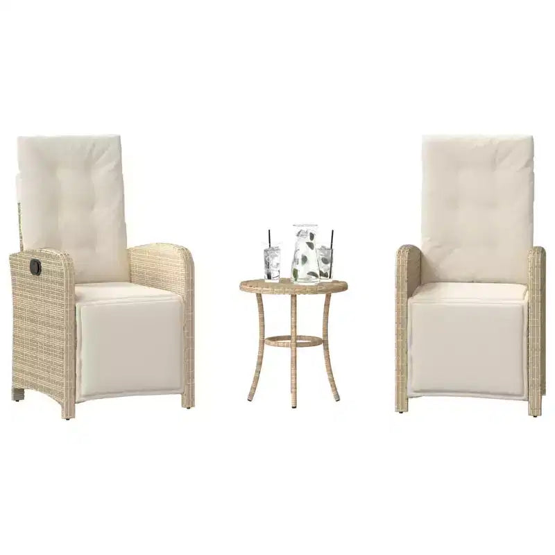 vidaXL 3 Piece Bistro Set with Cushions Black Poly Rattan