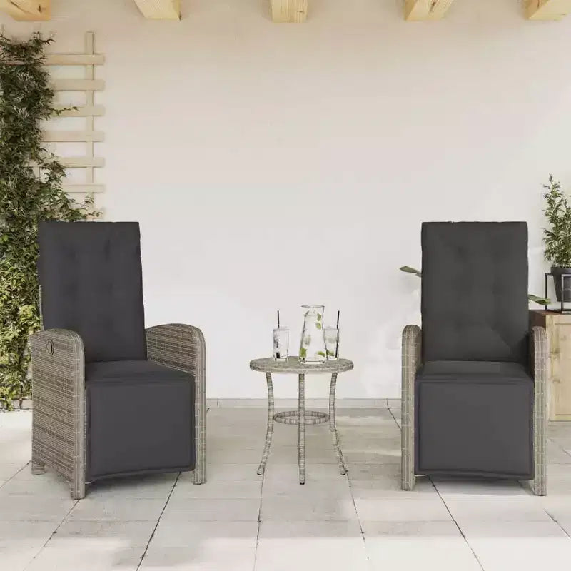 vidaXL 3 Piece Bistro Set with Cushions Black Poly Rattan