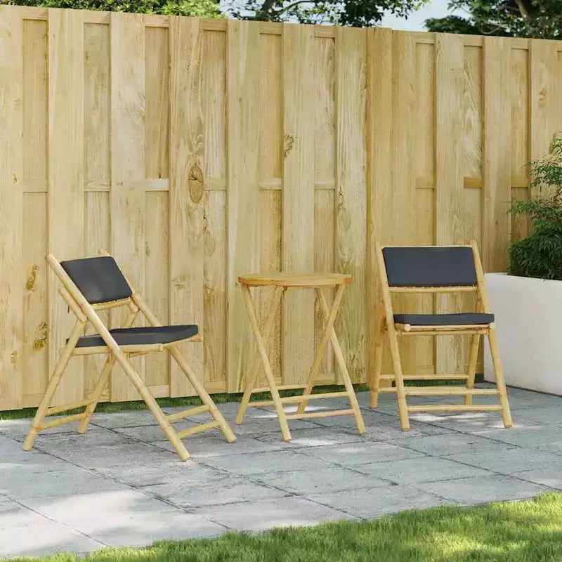 vidaXL Folding Bistro Set with Cushions Table and Chairs Outdoor 3 Pcs Bamboo