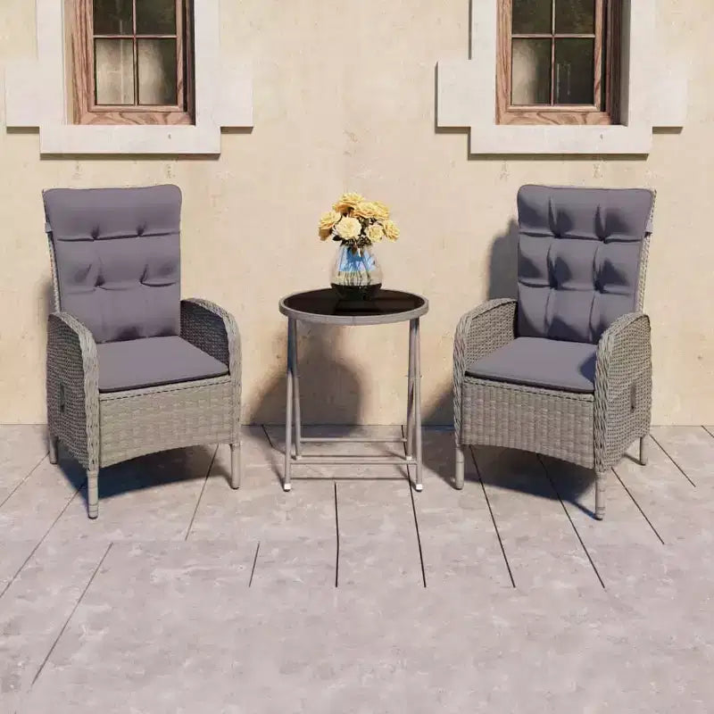 vidaXL 3 Piece Patio Bistro Set Poly Rattan and Glass